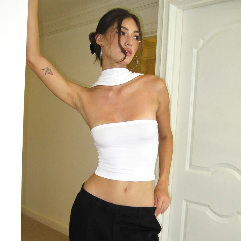 Chic White Sexy Strapless Crop Tops 2023 Elegant Summer Slim Tanks Tube Top Cropped Solid