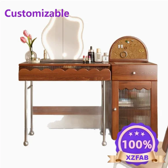 Factory Direct 2026 Solid Wood Dressing Table: French Vintage Style for Compact Master Bedrooms - Antique-Inspired Vanity