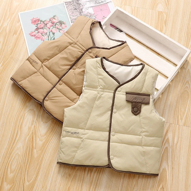 

Boys and girls' cotton jackets, warm vests, vests, vests, 2024 baby wearing outdoor clothing, warm Christmas gifts