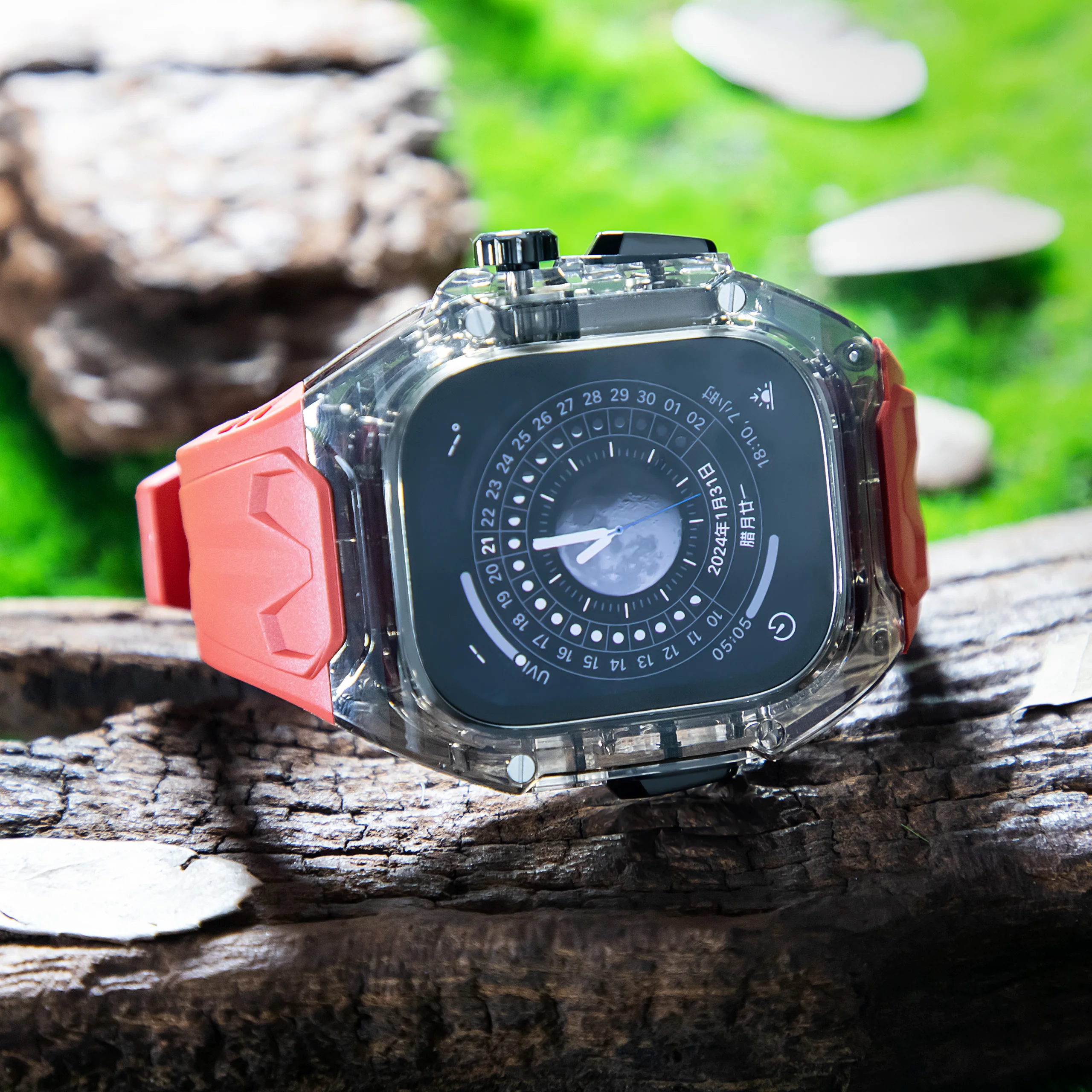 طقم تعديل حافظة واقية شفافة + حزام من البولي يوريثان لساعة أبل الترا 9 الفرقة لساعة iWatch Series9 8 7 6 5 4 SE 45 44 مللي متر 49 مللي متر