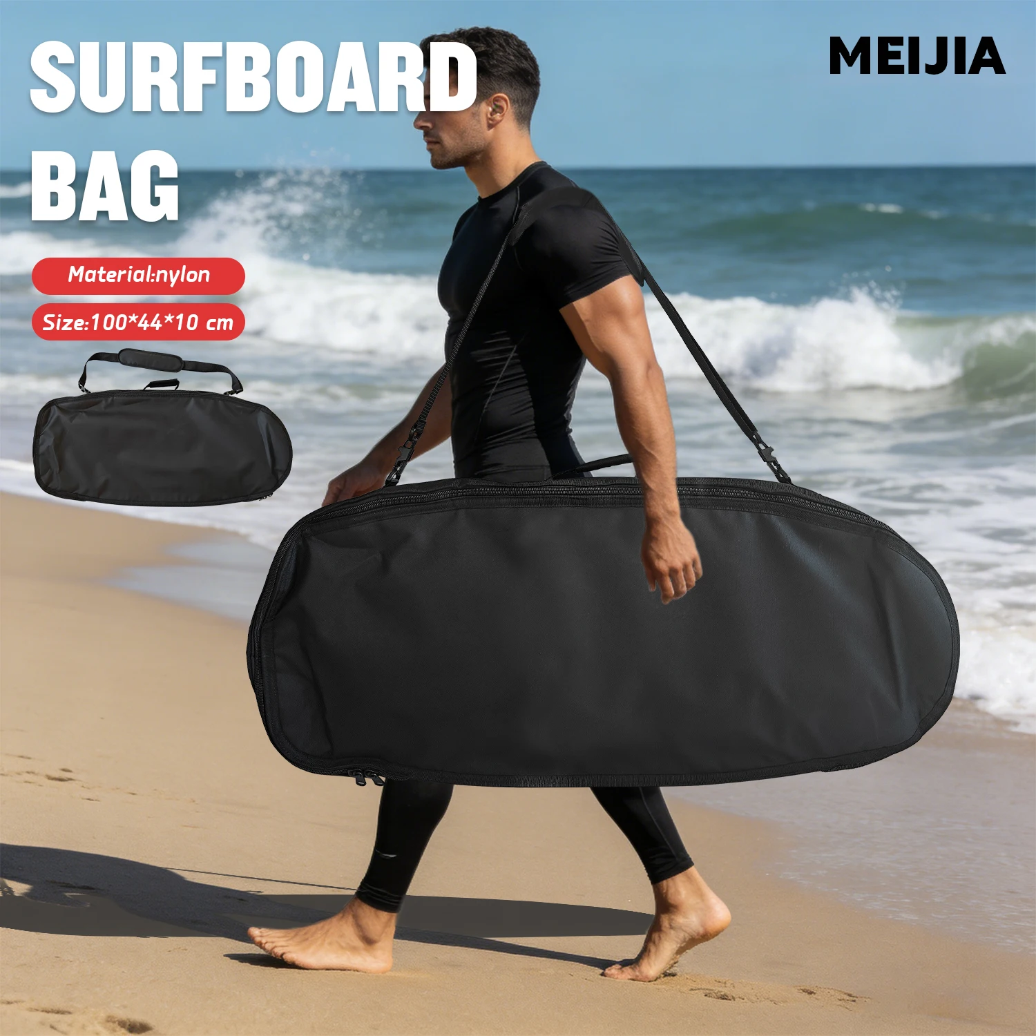 100cm Surfboard Bag - Large Capacity Double-Space Nylon Water-Resistant Paddle Board Carry Bag with Shoulder Strap Surfing sport