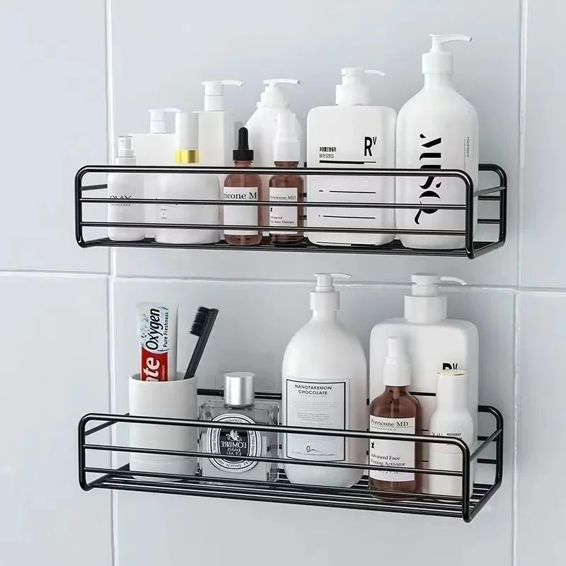 No Drill Wall Mounted Iron Bathroom Shelf Corner Shower Caddy Rustproof Storage Rack for Shampoo Cosmetics Organizer - view 5