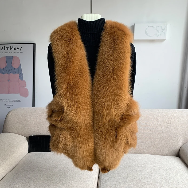 Fox Head Series Full Skin Fox Fur Grass Vest Women's Short Fur Tank Top Real Fur Temperament Coat 2023