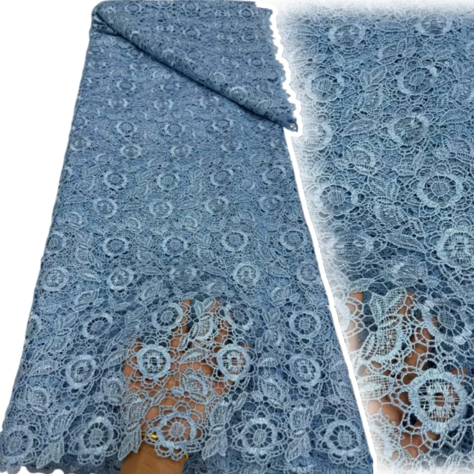 High Quality African Cord Swiss Voile Lace Embroidery French Guipure Fabric Water Soluble Lace for Fall and Winter Clothes 3632
