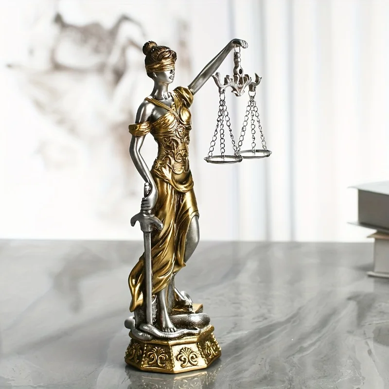 Elegant Justice Goddess Statue - Large, Copper-Tone Resin Decor for Home, Office, and School - Symbol of Fairness & Equity