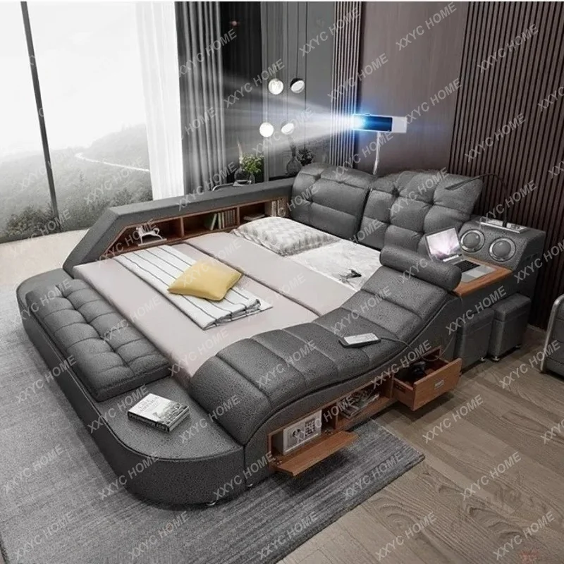 XXFrames Luxury Headboard Bed Modern Upholstered Waterproof Massage Bed Storage King Size Camarotes Para Dormitorio
