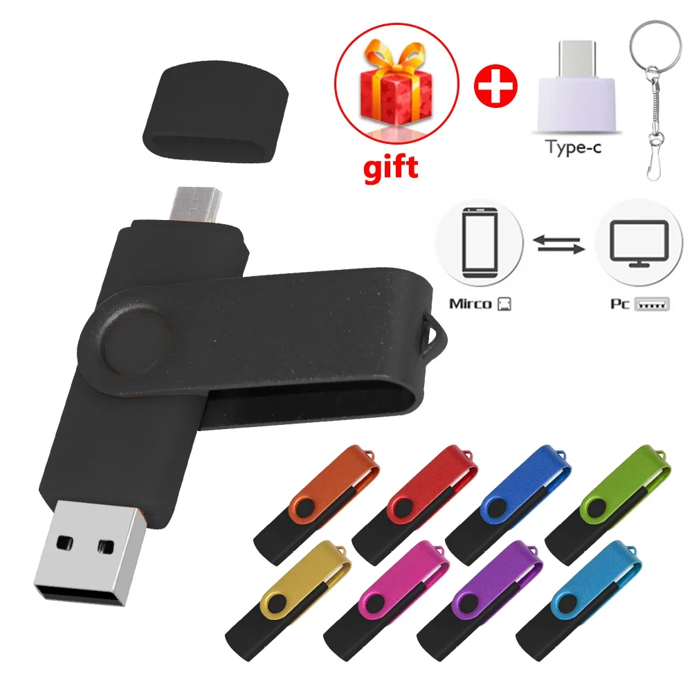 Memoria USB 2,0 OTG de alta velocidad, Pen Drive de Metal, 64GB, 128GB, Micro USB 2,0