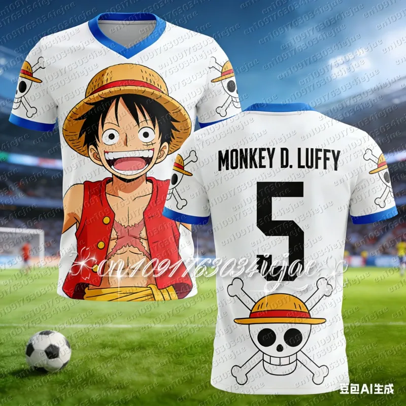 

2026 One Piece Luffy Football Jersey T-shirt Kids Football Special Jersey Men's/Women's Quick-Drying Breathable T-shirt