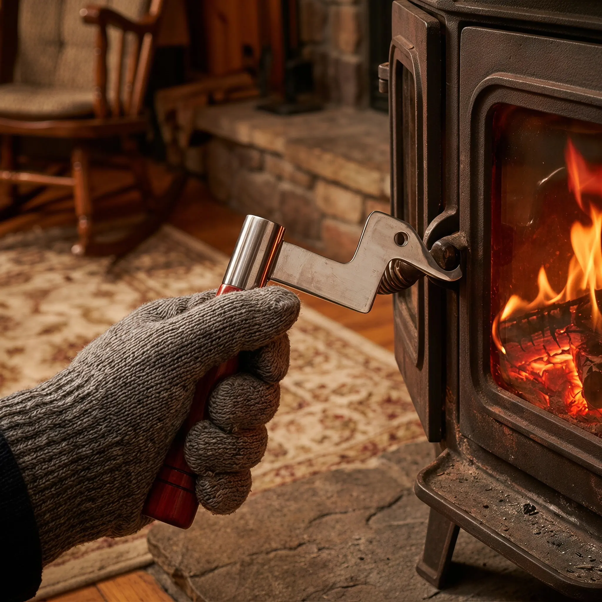 Fireplace Door Handle Heatproof Solid Wood Stove Handle Replacement Easy Install Home Heating Firewood Stove Part