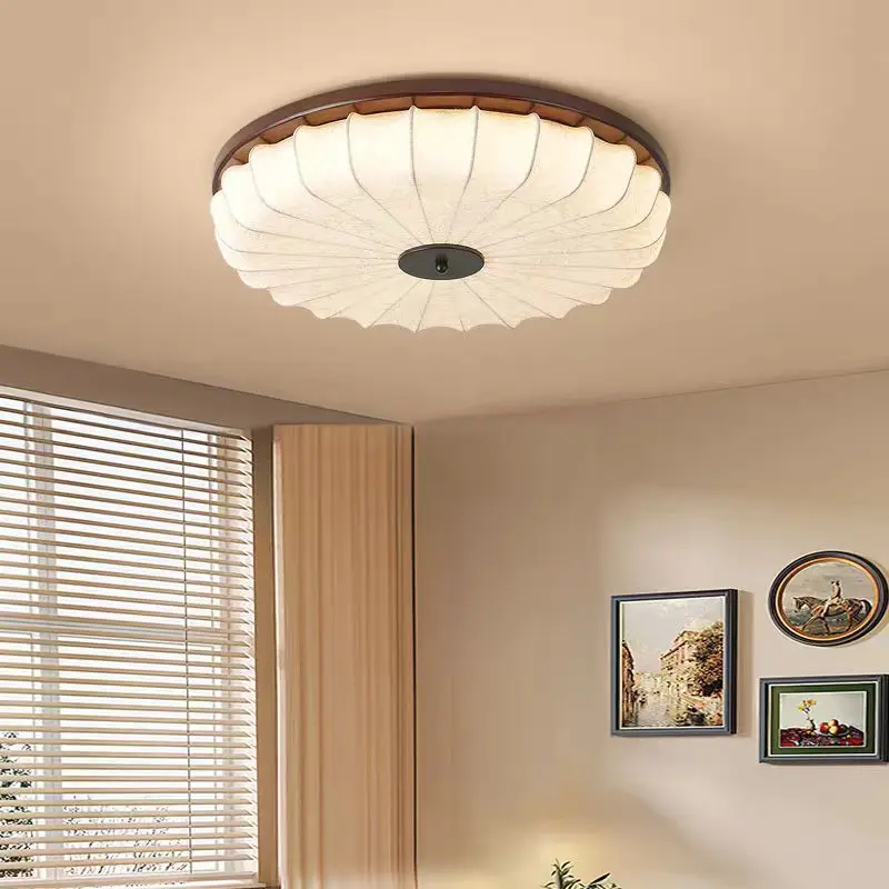 

French antique style bedroom study fabric ceiling light retro Nanyang style high-end room decorative light