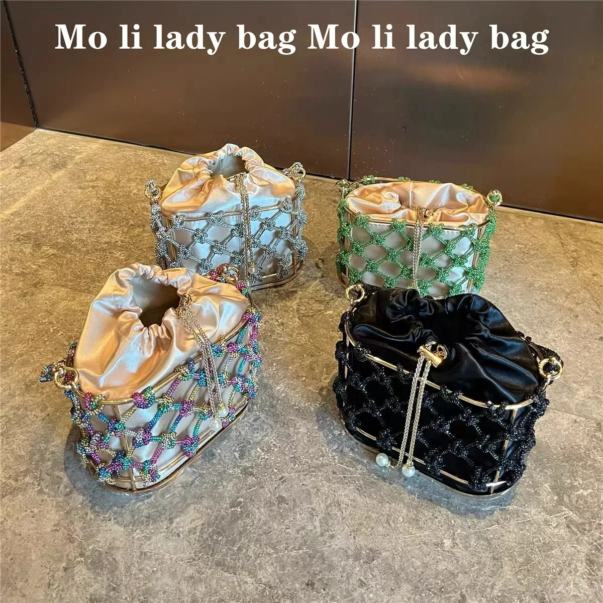 Gabbia di metallo di lusso scava fuori borsa da donna fatta a mano Glitter diamanti lucidi borsa da sera borsa a tracolla con pochette per feste di