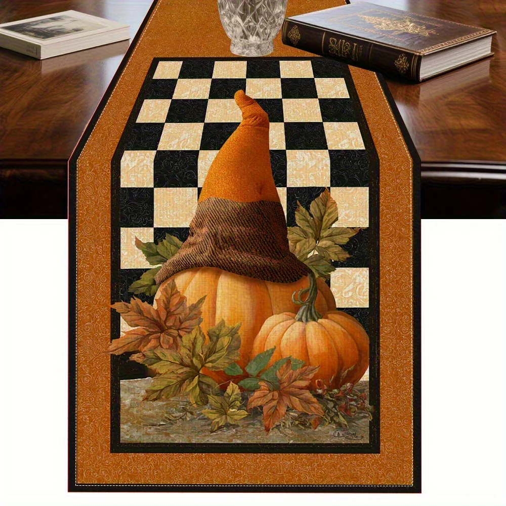 

1 шт. настольный флаг на тему Хэллоуина с узором осенних листьев и изношенной текстурированной остроконечной шляпой в виде тыквы для вечеринки, ресторана, дома, рынка, праздничного оформления.