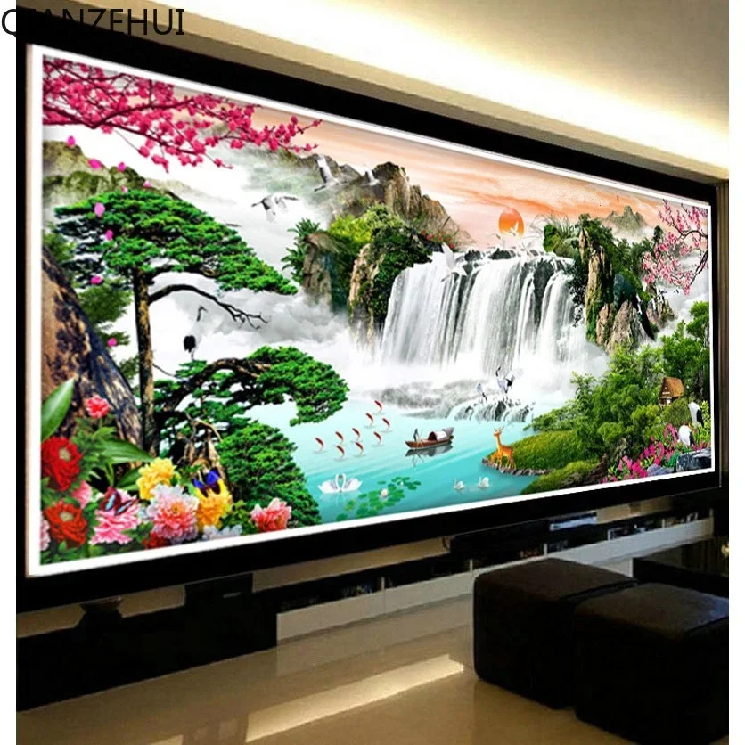 

DIY full Diamond Embroidery,Round Diamond Flowing water Make money Living room decoration rhinestone beads Diamond painting