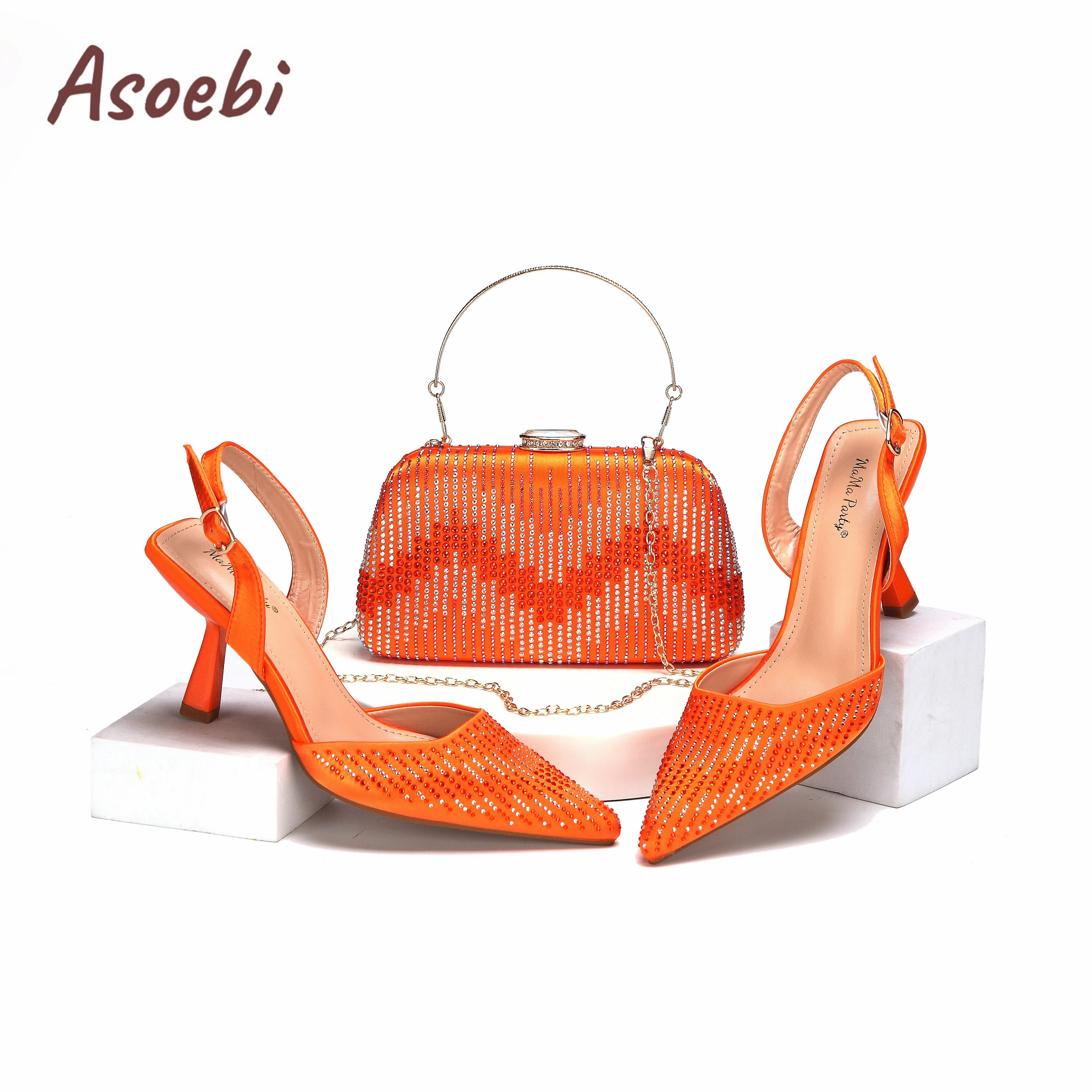 New Fashion Orange Color Pointed Toe Women Peep Toe Shoes Matching Fashion Commute Or Party Shoes Bag Set For Ladies