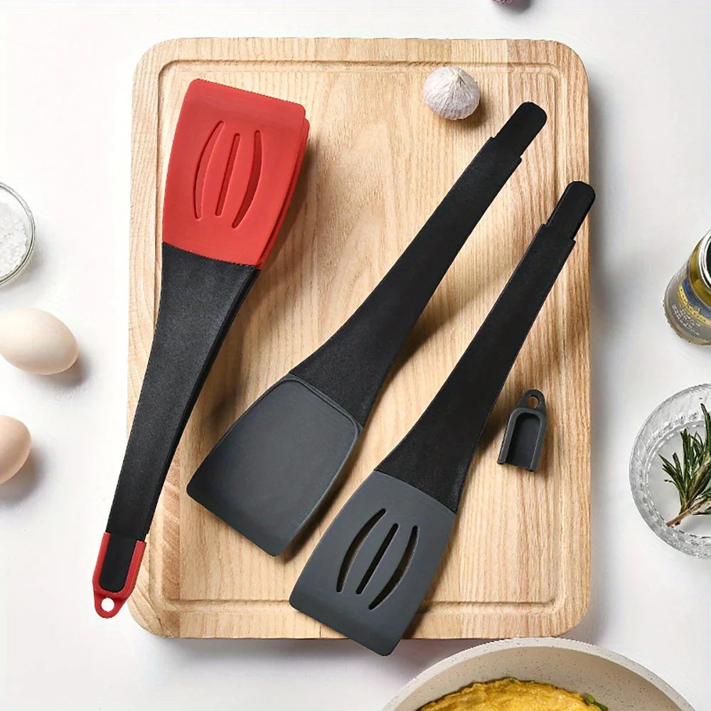 1pc Silicone 3-in-1 Combination Spatula, Slotted Spatula, Steak Clamp Spatula, Fish Spatula, Unique Tongs, Kitchen Gadget, Kitch