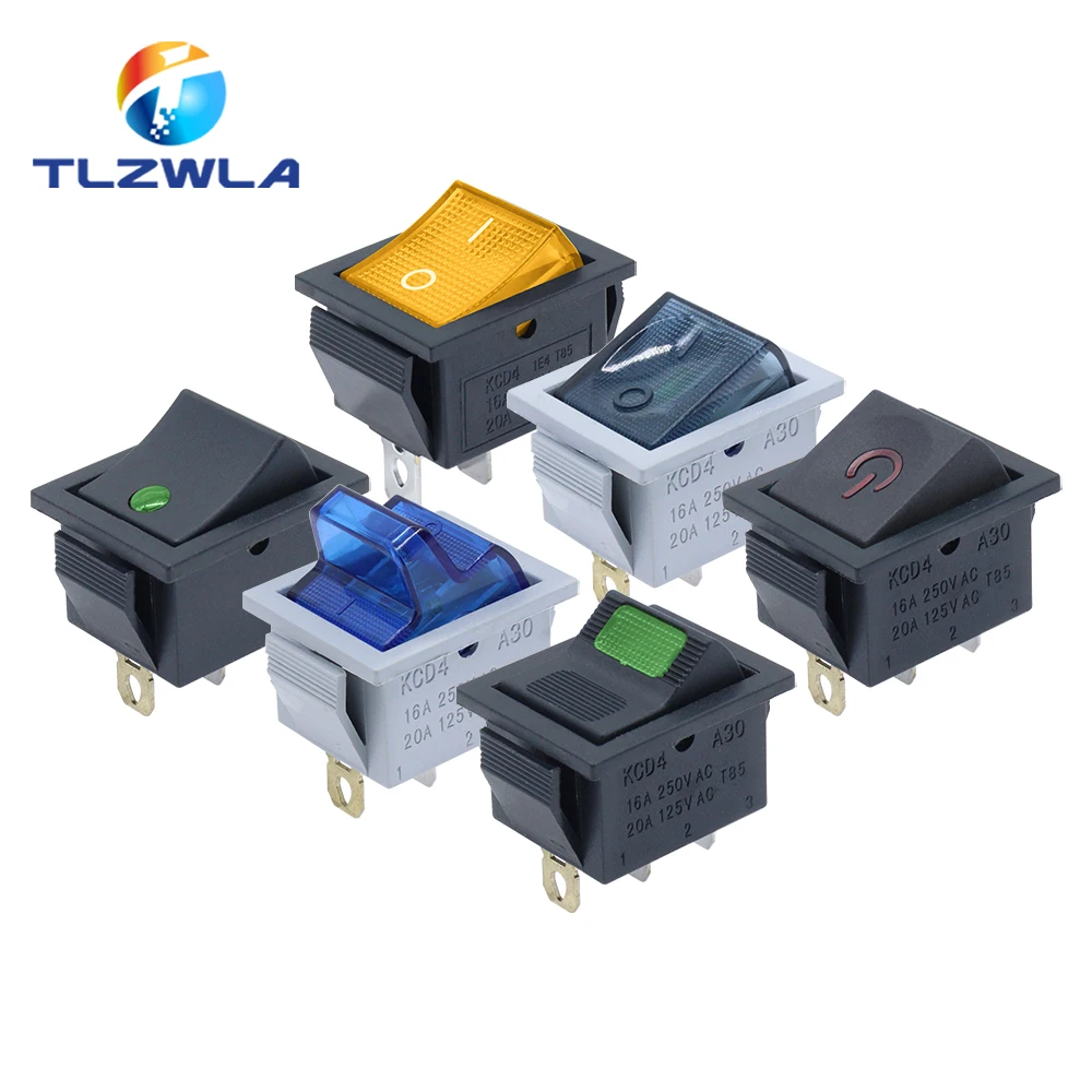 Latching Rocker Switch Power Switch I/O 3 Pins with Light 16A 250VAC 20A 125VAC KCD4 2/3position ﻿