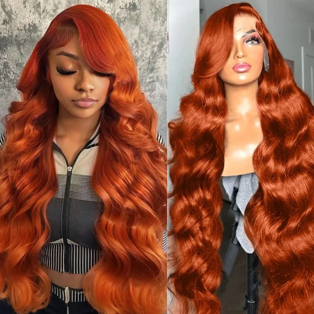 

13X4 Ginger Wigs Body Wave Orange Ginger Colored Brazilian HD Lace Front Wigs Glueless 180% Density Pre Plucked Natural Hairline