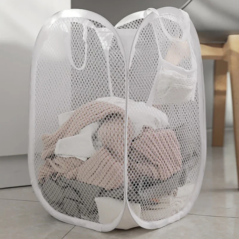 

Foldable Laundry Basket,Washing Frame Bathroom Cloth Mesh Storage Bag Frame Bucket Laundry Organizers Storage Pouch