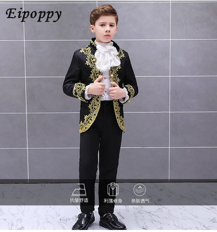 Boy's European Style Court Drama Costume Inlaid with Golden Flower Stage Performance Dress