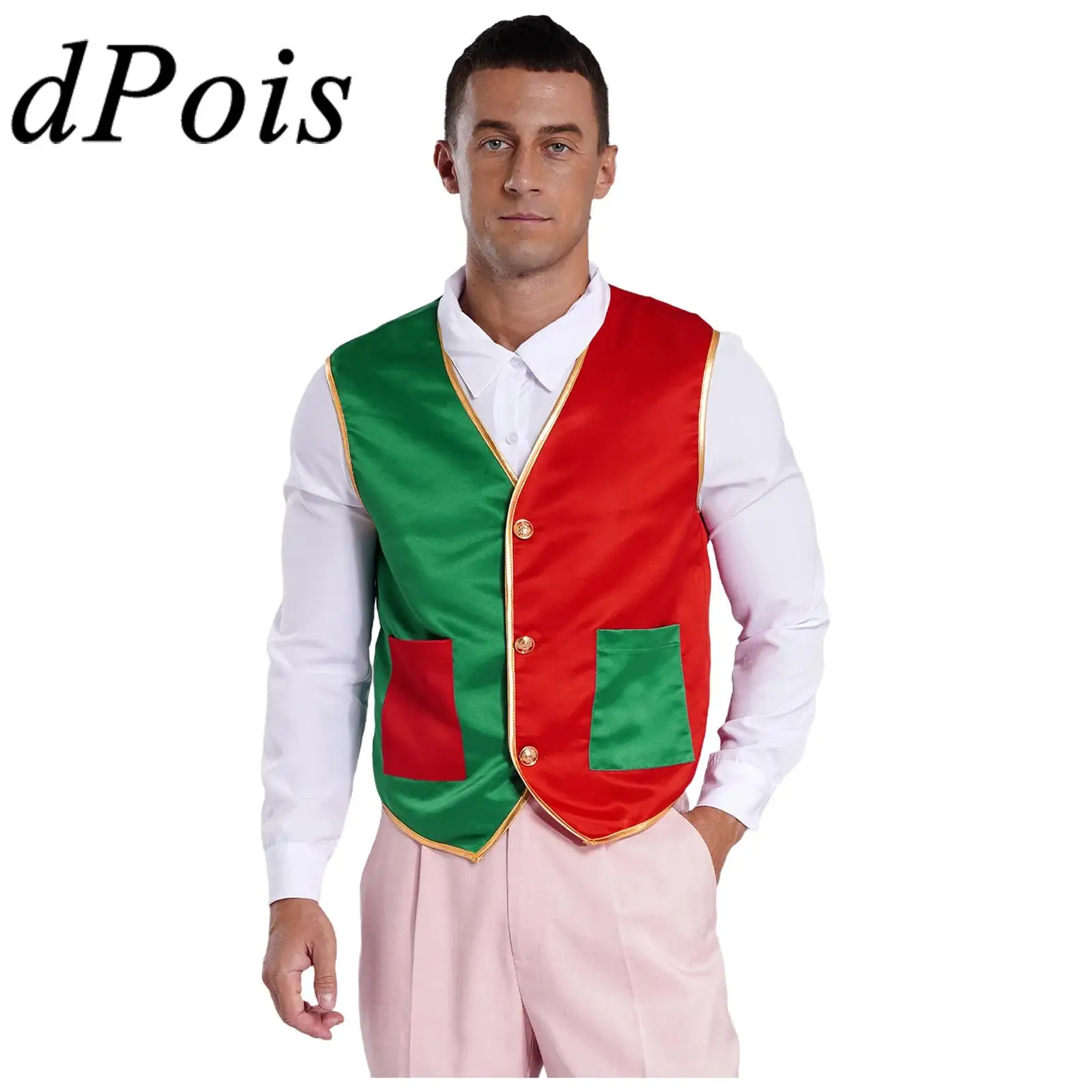

Christmas Vest for Men Color Block Sleeveless Formal Suit Vest Tuxedo Waistcoat Carnival Party Performance Costume Dancewear