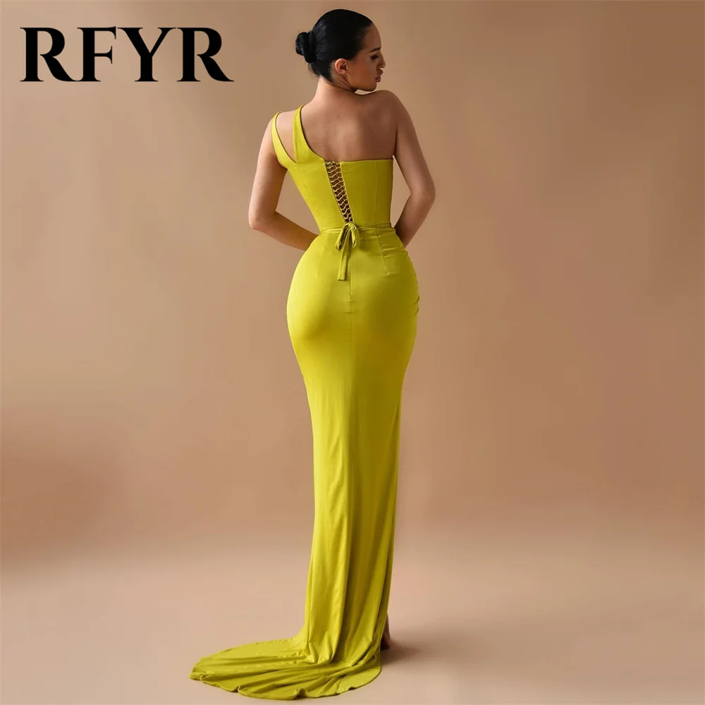 RFYR Yellow Evening Dress Cut Out  فستان سهرة Sexy One Shoulder Mermaid Prom Dress Sexy Satin Vestidos De Noche Customized