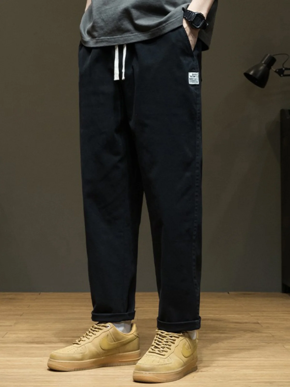 

Мужские рабочие брюки American Sle, черные, прямого кроя, свободные, повседневные, для лета, модные, молодежные, энергичные