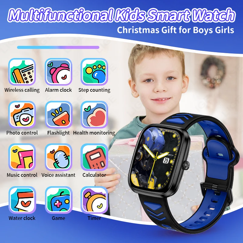 LIGE Smart Watch Kids Puzzle Game Child Watches 1.75'' Screen Health Monitor Music Control Waterproof Sports Smartwatch Girl Boy