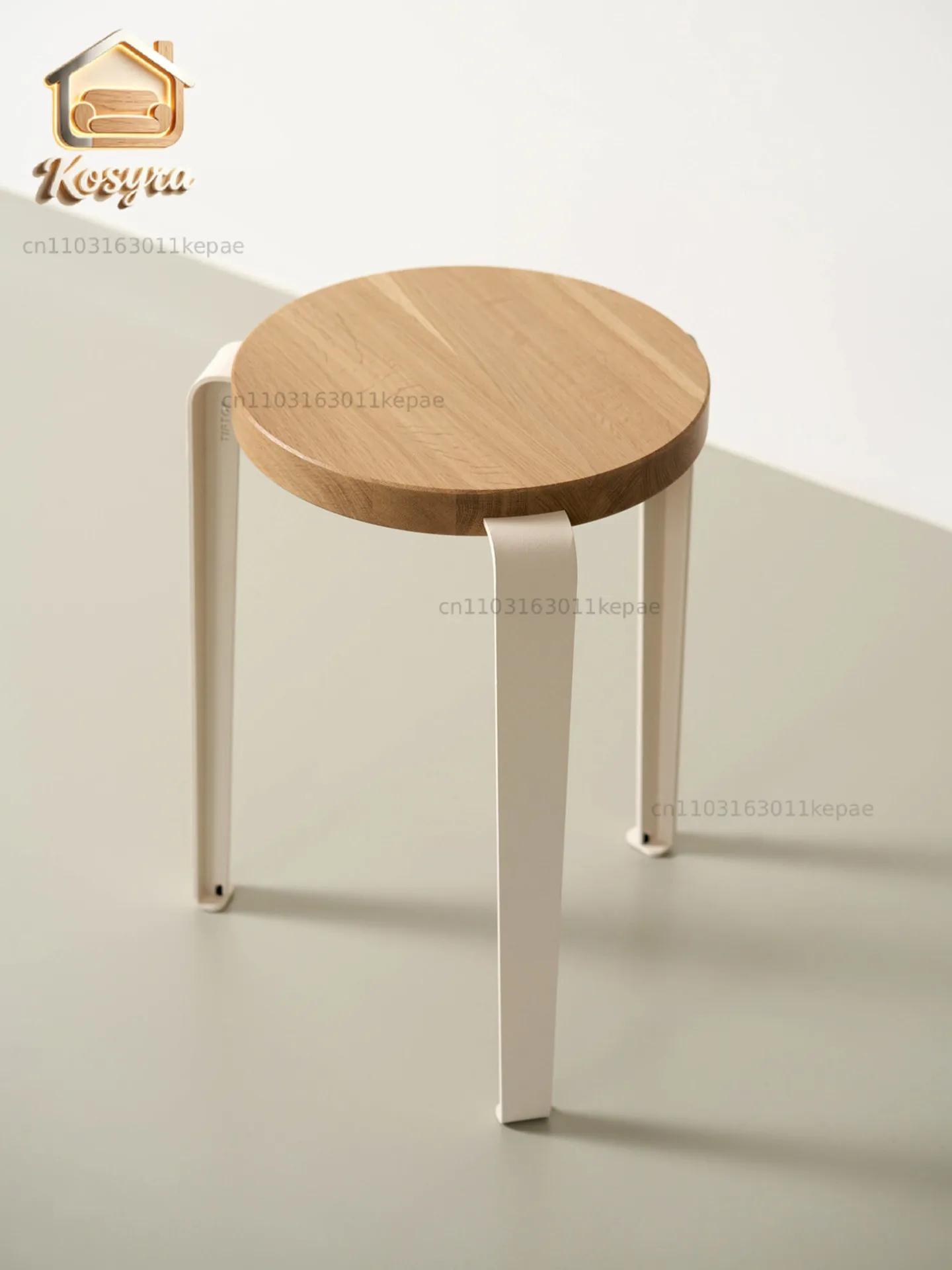 Cream white carbon steel round stool dining stool Italian minimalist white oak shoe changing stool short in the living room