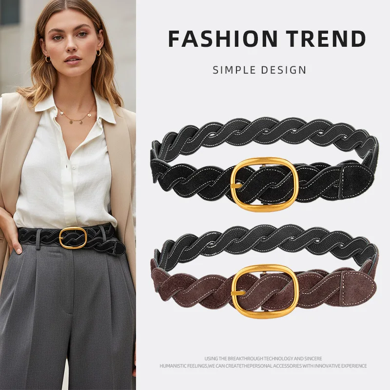 

High-end genuine leather belt for women, personalized pin buckle waist belt, matching suit, skirt, coat and trouser belt