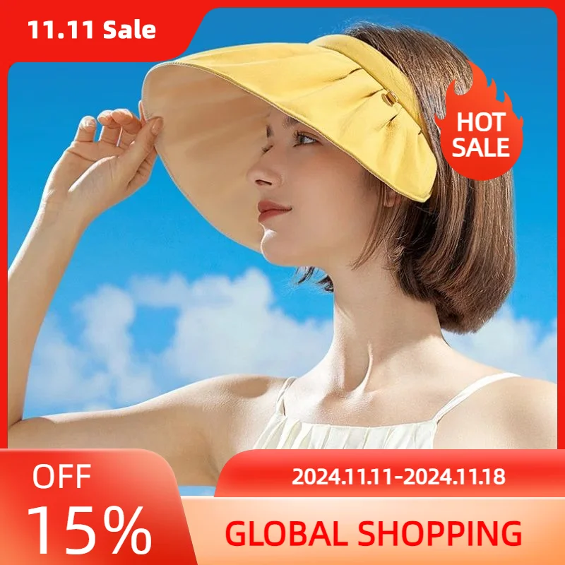 

Summer Sunscreen Hollow Top Hat Women Outdoor Beach Vacation Sun Shade Sun Hat Shell Hat Hairband Dual-use Foldable UPF50+