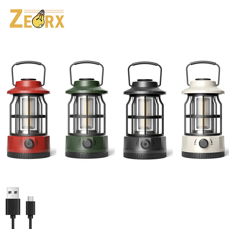 

LED Camping Lantern, USB C Rechargeable with Stepless Dimming Vintage Portable Camping Lights for Hurricane Emergency Fishing