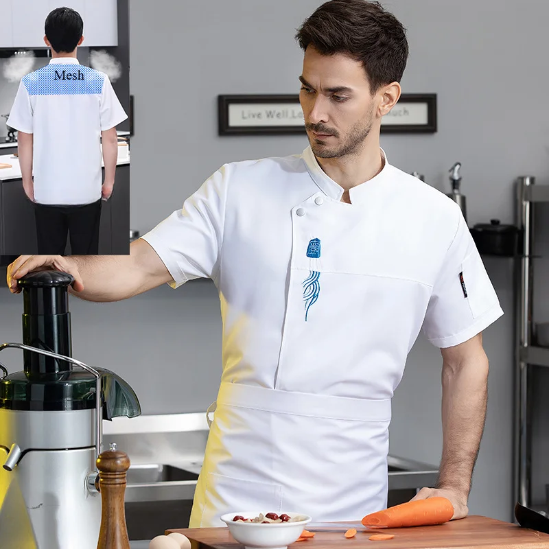 Embroidery Chef Shirt for Men Women Restaurant Kitchen Cook Jacket Waiter Uniform Top