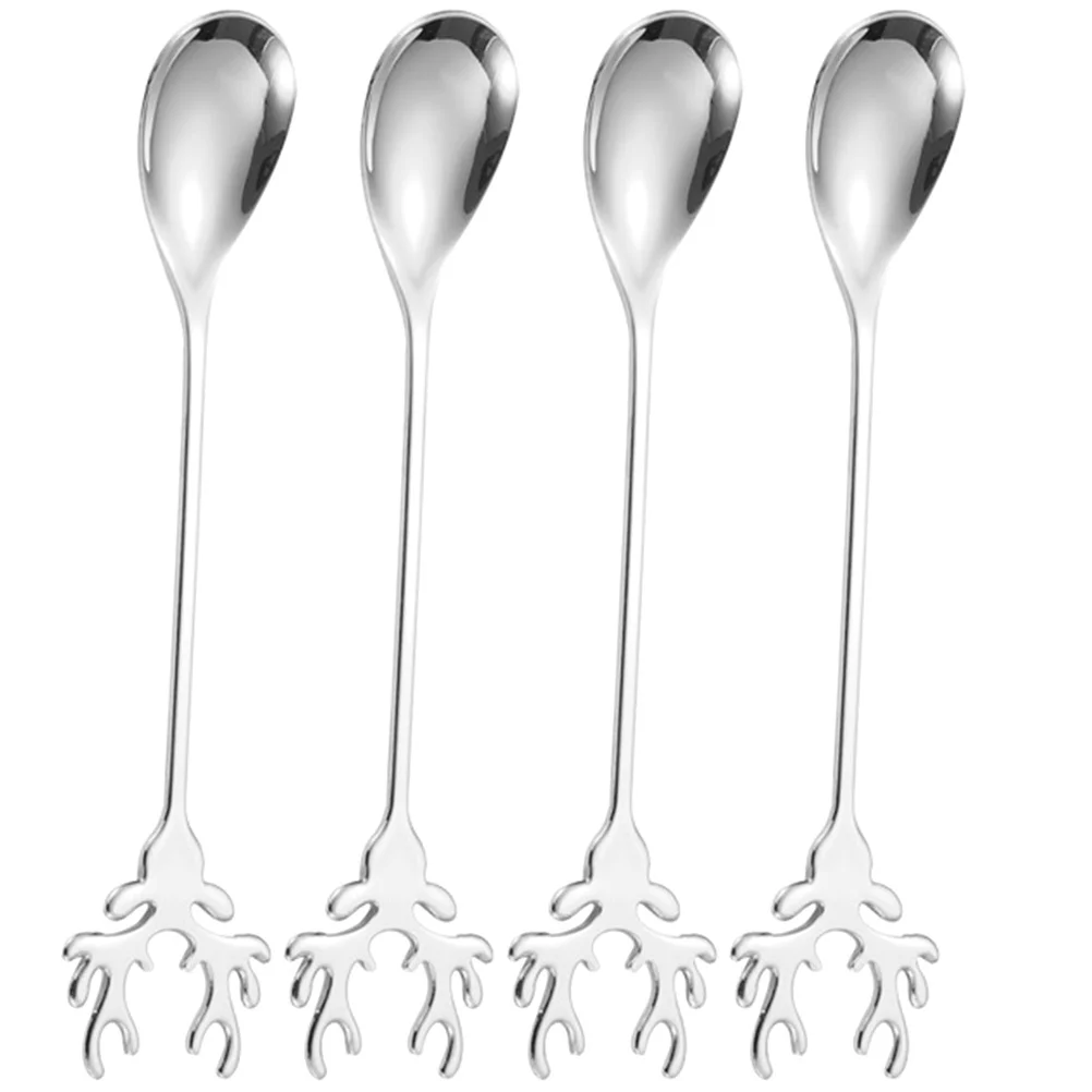 

4pcs Stainless Steel Coffee Spoons Cartoon Elk Design Tea Dessert Soup Stirring Spoons Household Kitchen Barware Rustproof