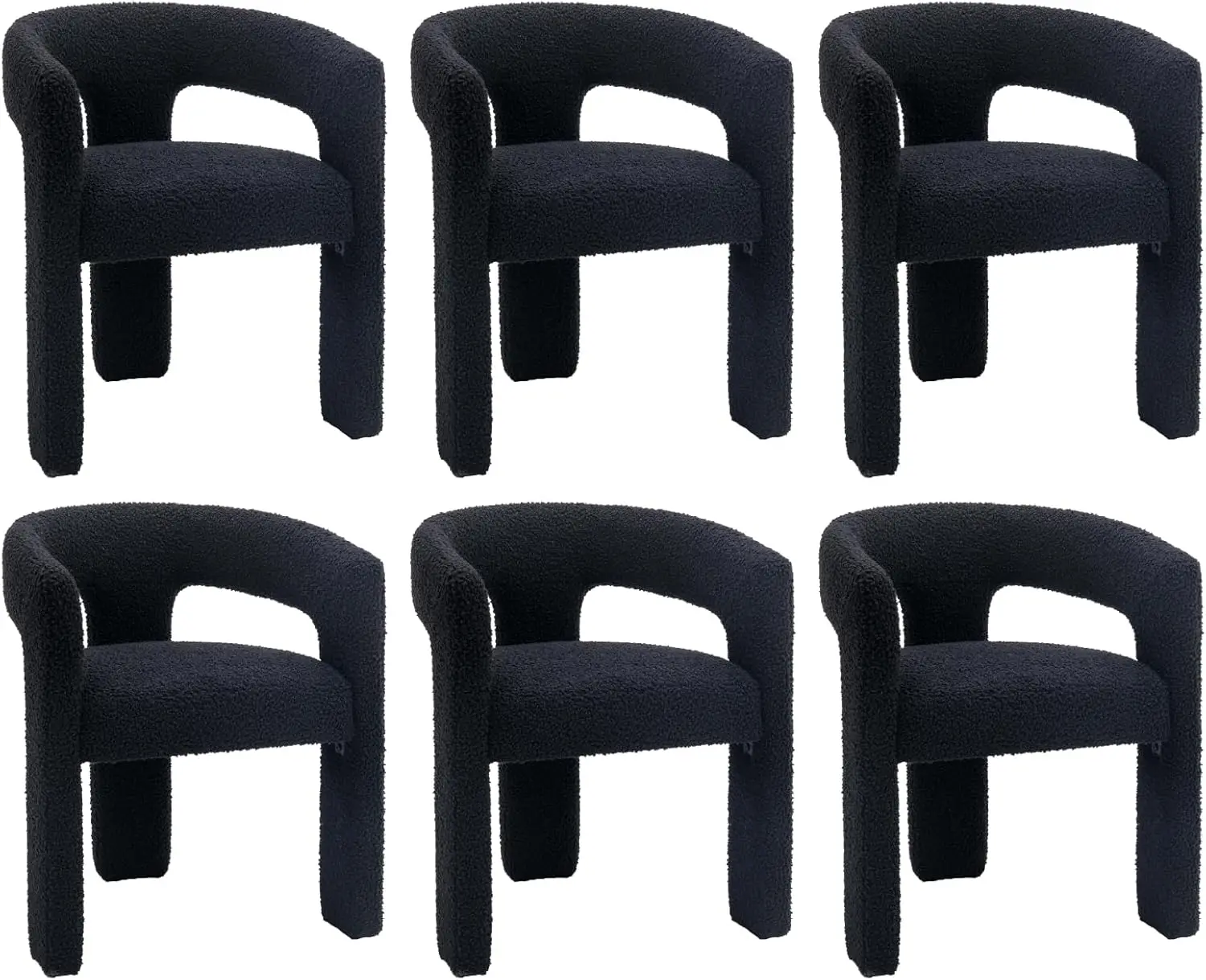 Black Dining Chairs Set of 6 Upholstered Sherpa Barrel Chairs Arms Comfy Accent Side Chairs for Living Room/Dining Room Black