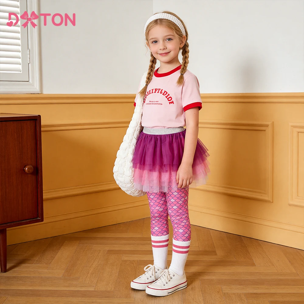 DXTON Mermaid Children Trousers Polyester Plaid Girls Leggings Skirts Two Fake Kids Pants+Mini Skirts Baby Girls Daily Outerwear