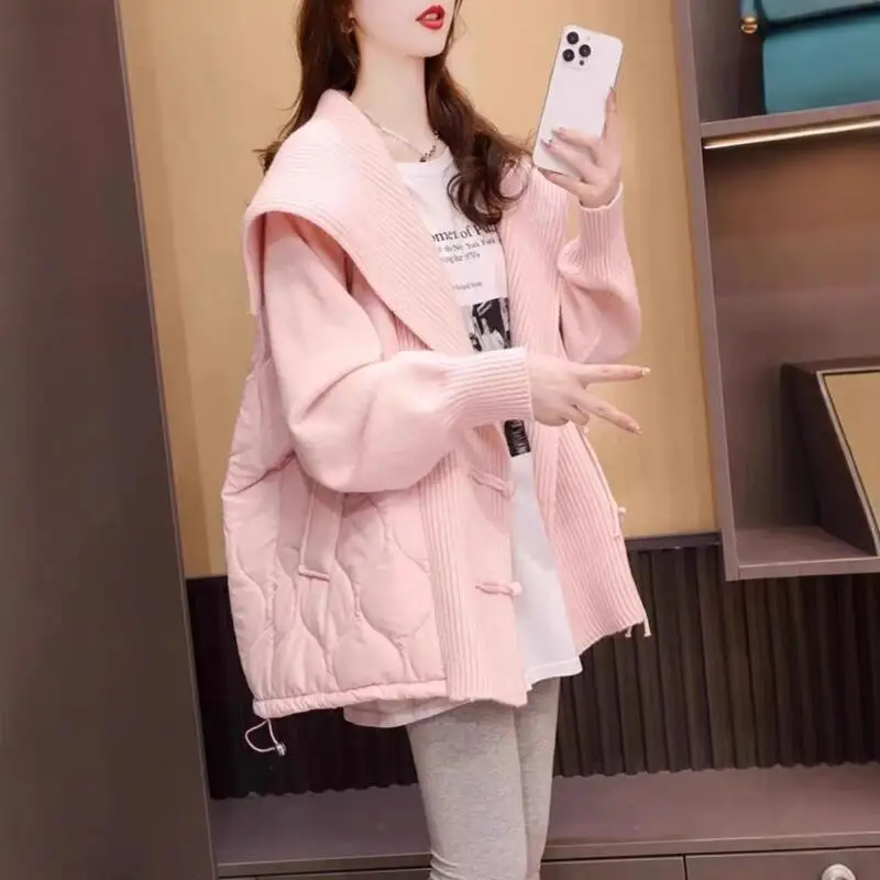 

2026 Новая женская одежда, модное элегантное темпераментное лоскутное хлопковое пальто, куртка-кардиган, толстая теплая хлопковая куртка в ленивом стиле