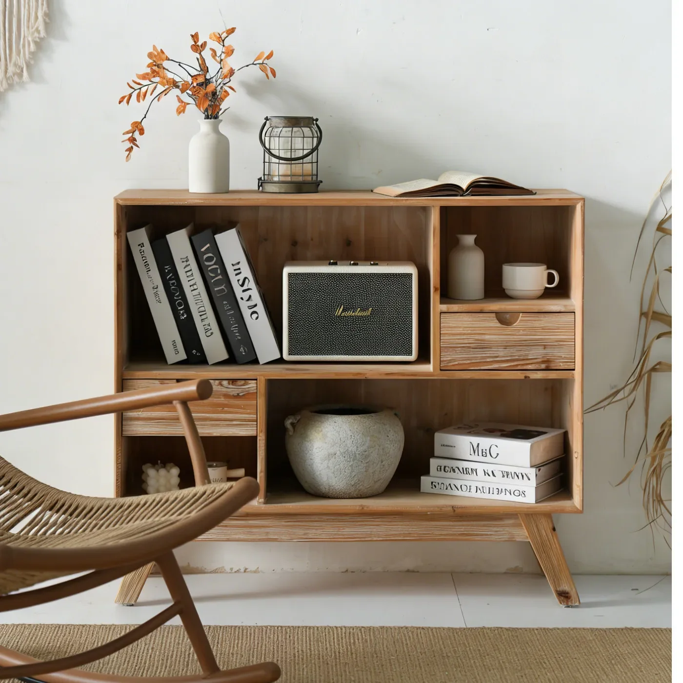 ins medieval wabi-sabi wind lattice storage B & B American shelf Multifunctional locker Solid wood dining side cabinet