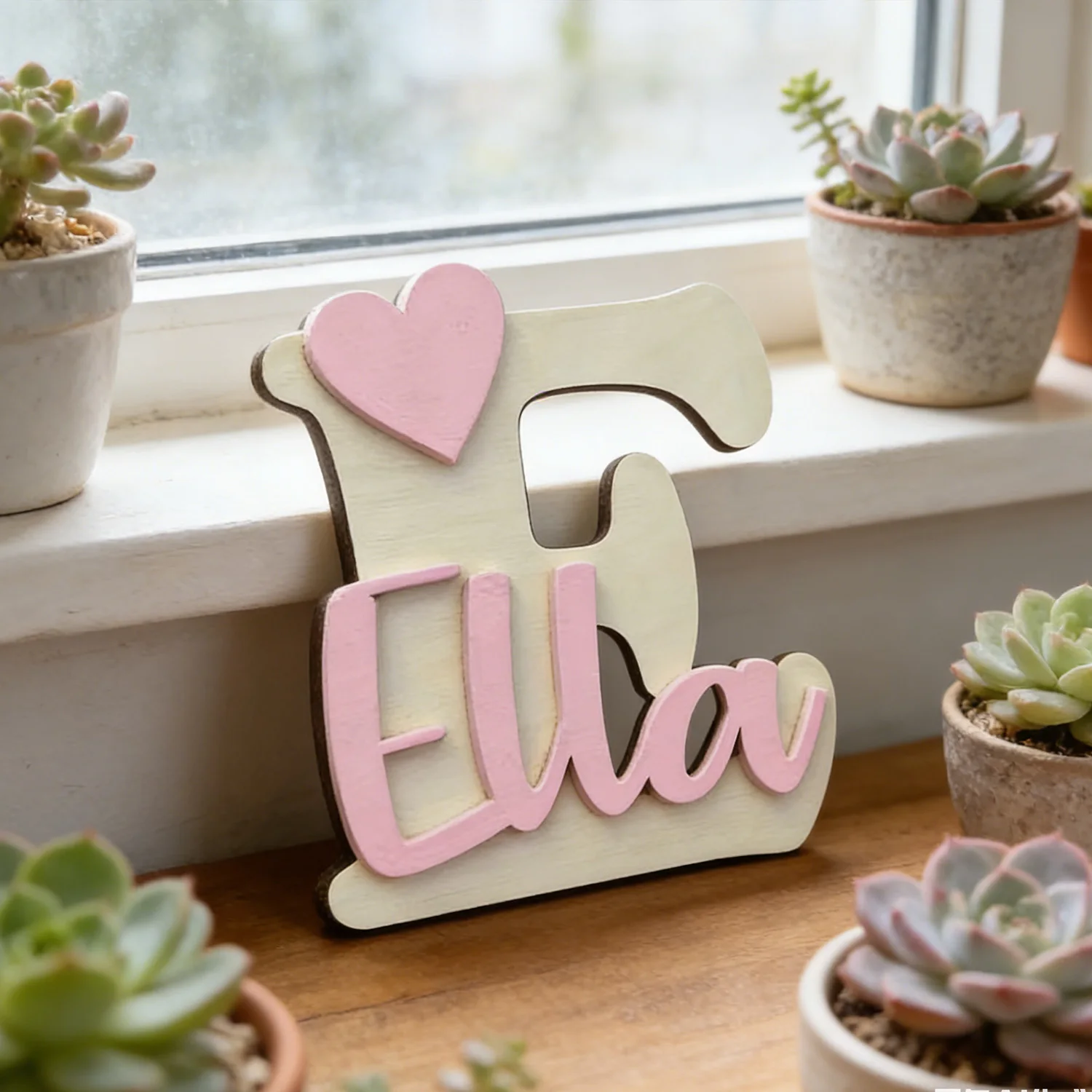 1Pc Custom 26Alphabet Pink Heart Wooden Name Plaque,Home Room Office Wall Door Decor,DIY Paintable,Nursery Birthday Wedding Gift