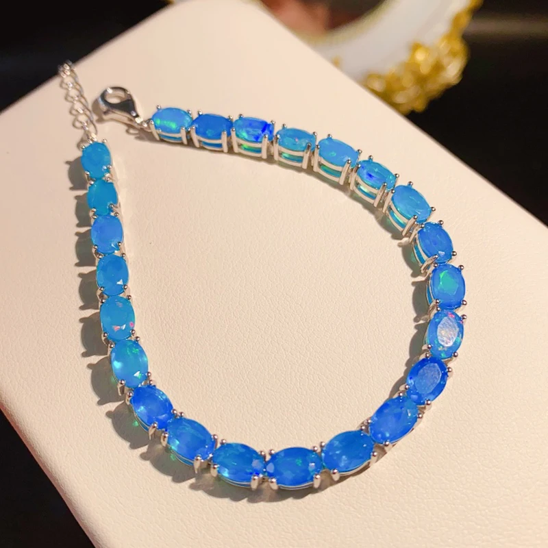 Natural Blue Opal Bracelet for women silver 925 jewelry luxury gem stones 18k gold plated free shiping items