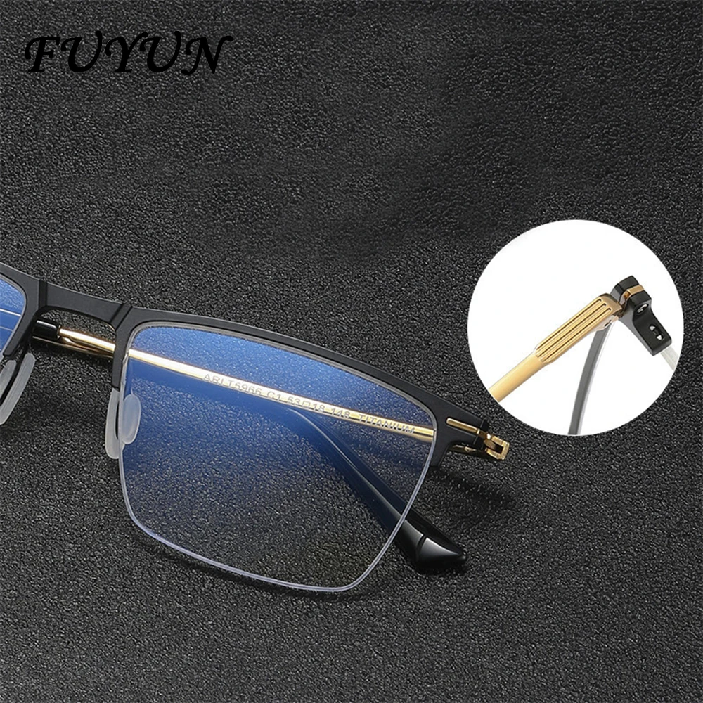 Retro High-end Pure Titanium Frame Rectangular Half Frame Glasses Ultra Light Neutral Optical Glasses Men Women Literary Glasses