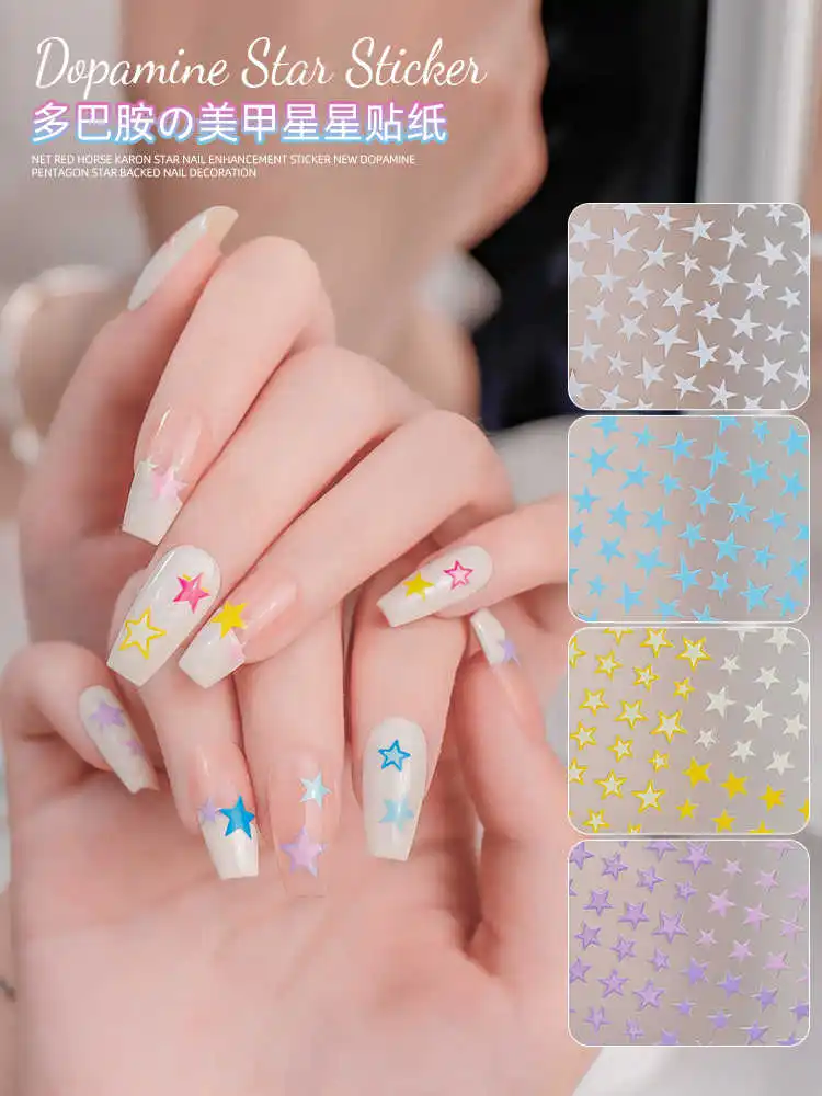 1pcs 3D Blue Pink Heart Star Nail Stickers Simple Starlight Design Adhesive Slider Pentagrams Decals Manicure Accessories