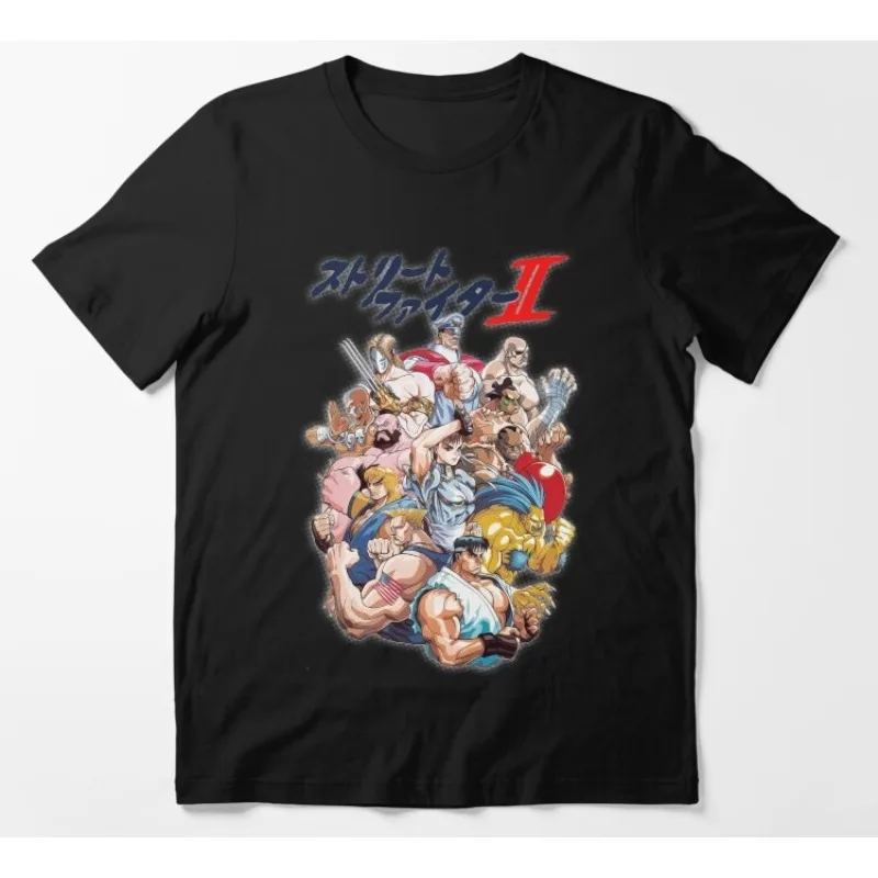 Street Fighter II Full Character Print T-shirt Men Retro Game Short Sleeve Trendy Pure Cotton Loose Casual Streetwear Top