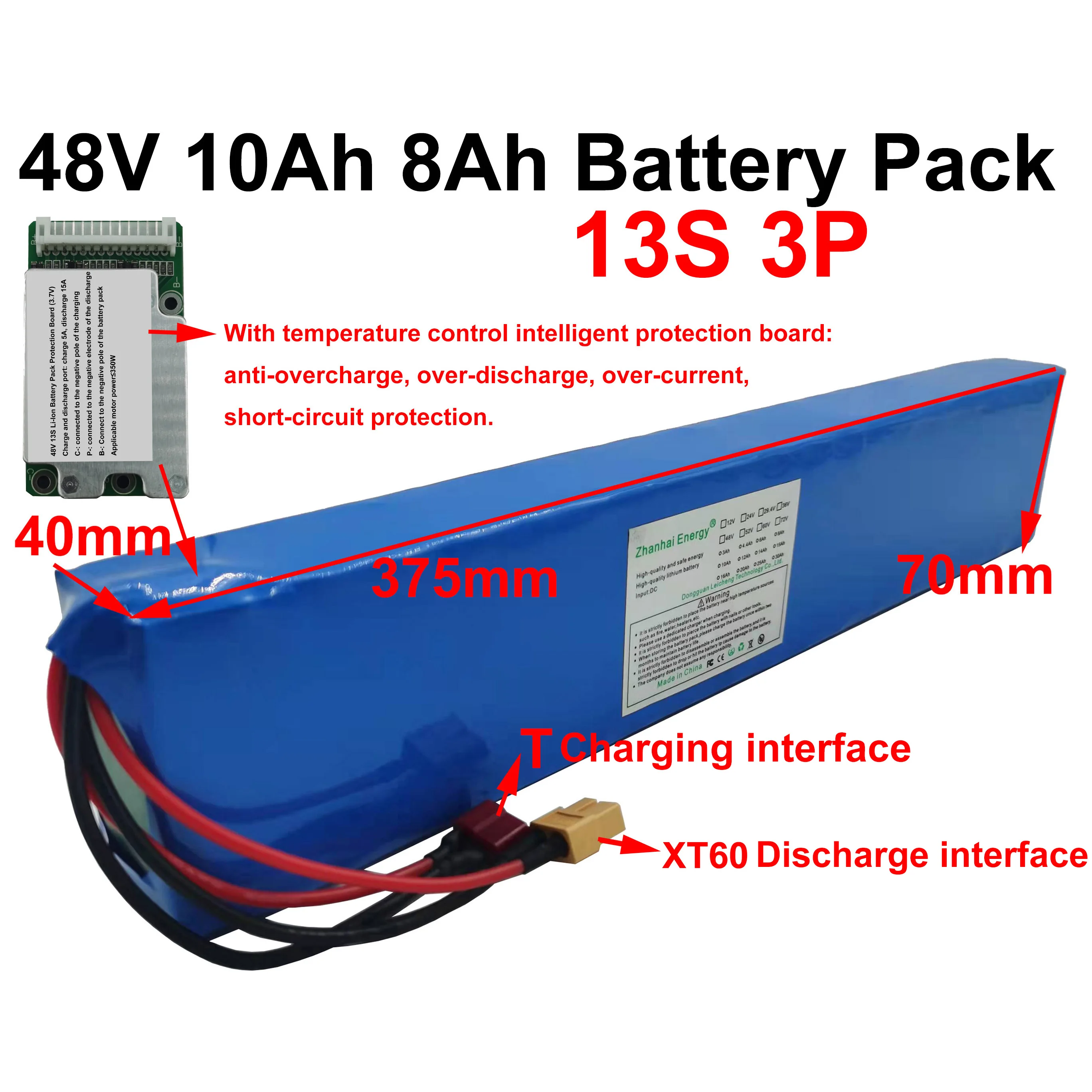 48V 10Ah 8Ah Battery 18650 Li-ion Rechargeable Battery Pack 13S 3P For Below 500W Electric Bike Scooters New Customizable