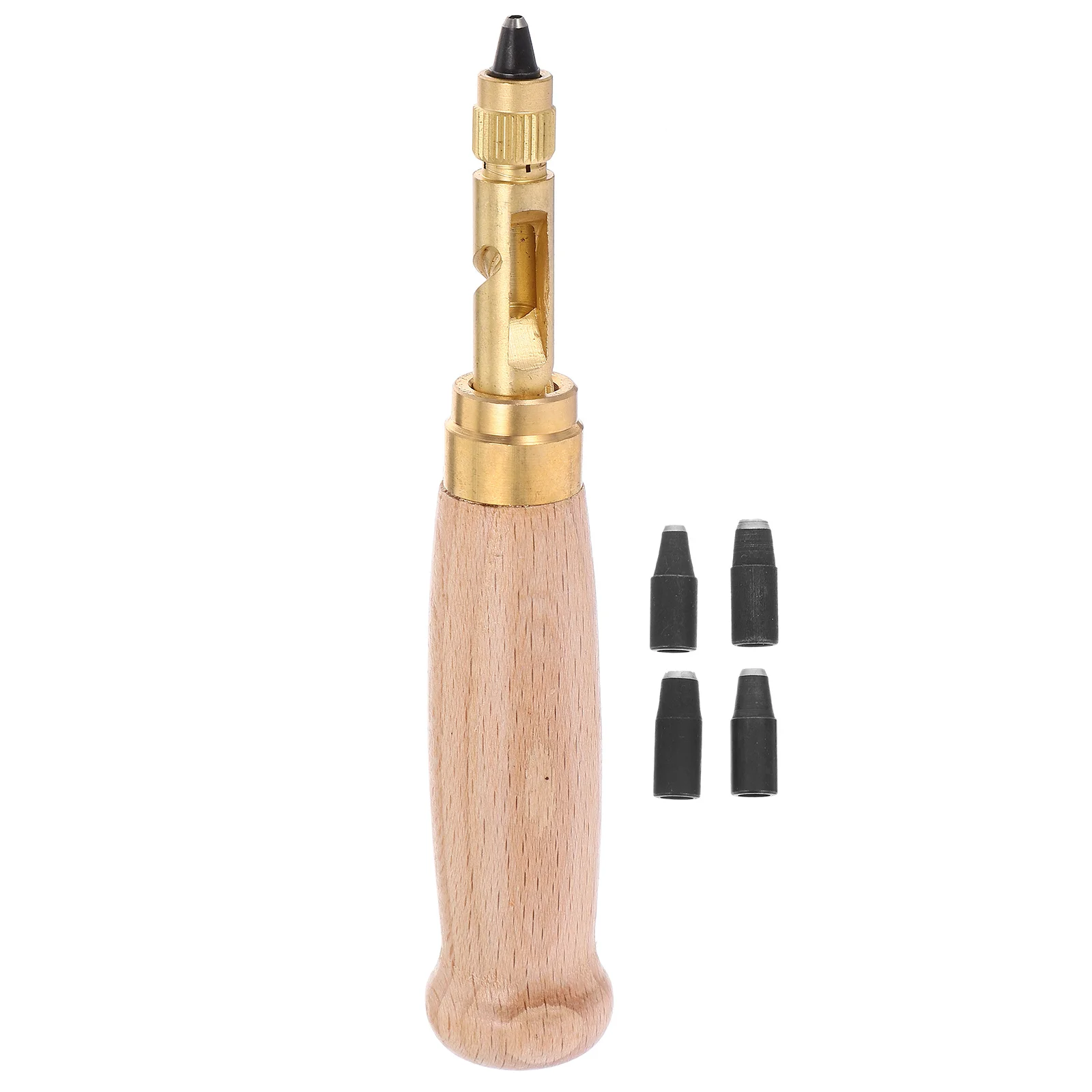 

6 pcs Brass Japanese Screw Punch Tool Wooden Handle 1.5Mm 2Mm 2.5Mm 3Mm 3.5Mm 4Mm Hole Punch For Paper Craft Bookbinding