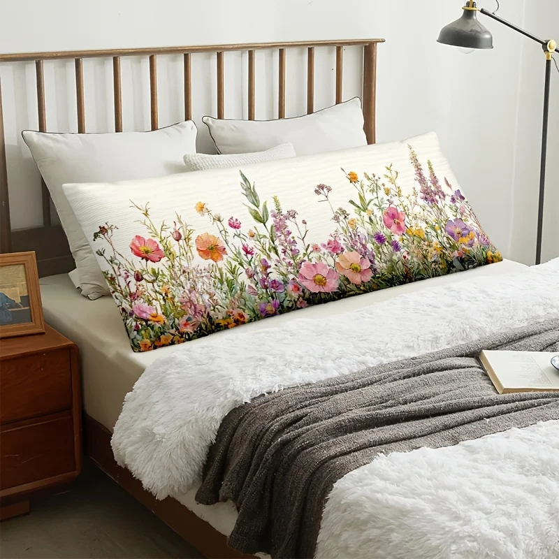 Vintage Floral Body Pillow Cover, Double-Sided Colorful Botanical Print, Hypoallergenic Polyester