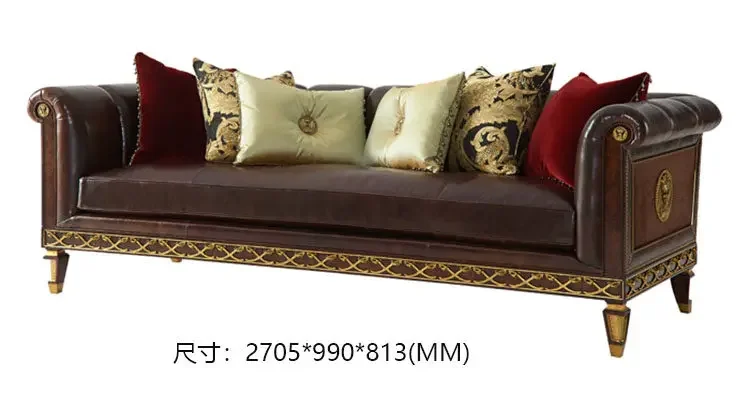 Classical American-British all-solid wood three-tael single sofa combination, imported first-layer cowhide down