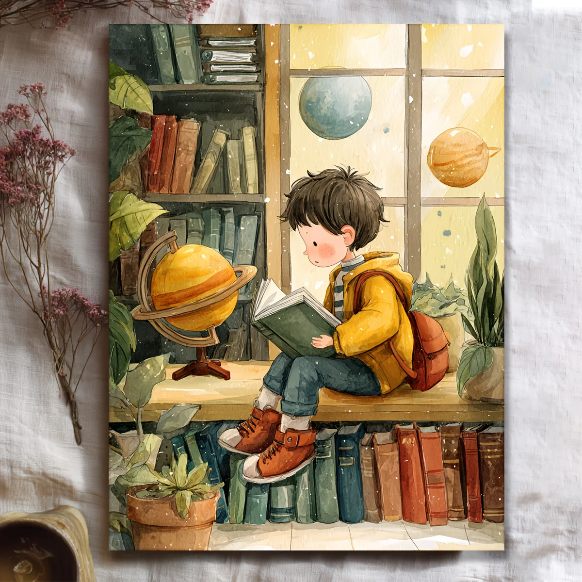 (No frame)1pc, with Frame, 12x16inch [2D Flat] Funny Manga style Boy Art Books for Reading Corner Boy Reading WallArt Educati