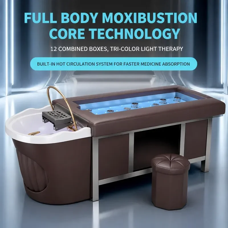 Water Circulation Moxibustion Hair Treatment Bed for Barber Shop Massage Fumigation Head Care Flush Shampoo Bed
