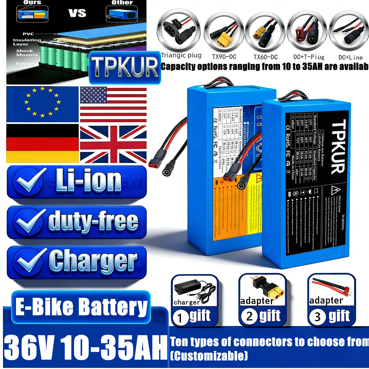 

10S6P standard configuration & built-in BMS protection, 36V lithium battery pack with full capacity coverage, stably compatible