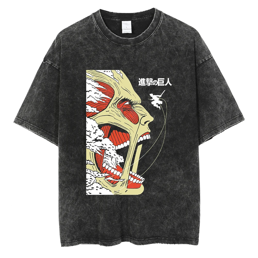 

Men Harajuku Anime Graphic T-shirts Streetwear Vintage Acid Washed Cotton Oversized T Shirt Loose Short Sleeve Tops Tees Tshirt